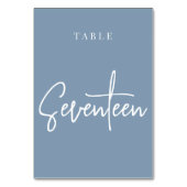 Dusty Blue Hand Scripted Table SEVENTEEN Kaart (Achterkant)