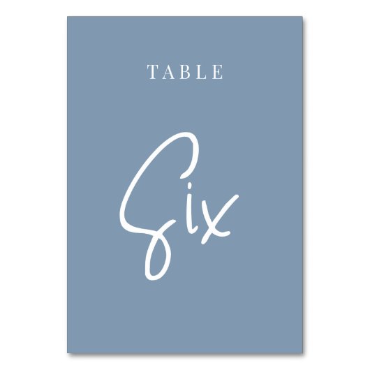 Dusty Blue Hand Scripted Table SIX Kaart (Achterkant)
