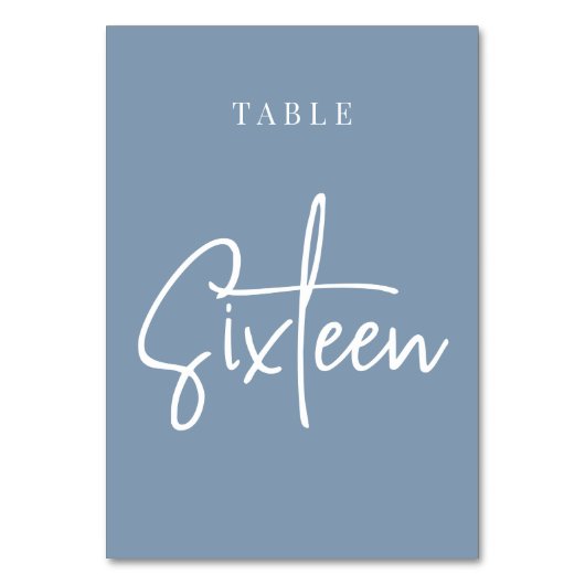 Dusty Blue Hand Scripted Table SIXTEEN Kaart (Achterkant)