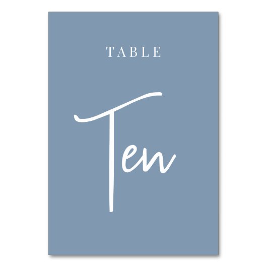Dusty Blue Hand Scripted Table TEN Kaart (Achterkant)