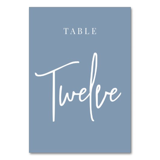 Dusty Blue Hand Scripted Table TWELVE Kaart (Achterkant)