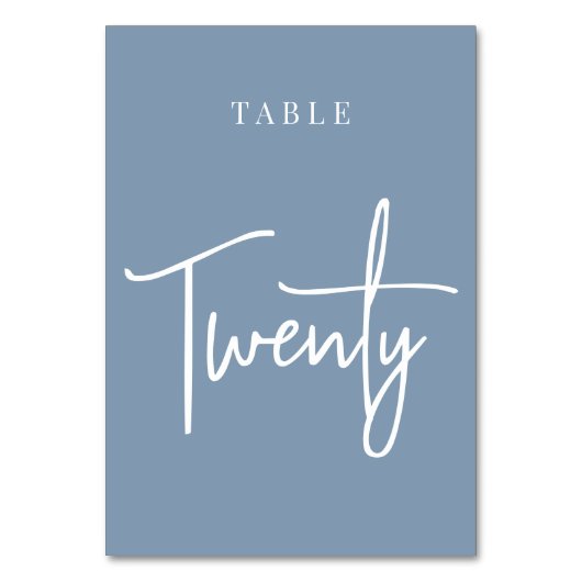 Dusty Blue Hand Scripted Table TWENTY Kaart (Achterkant)