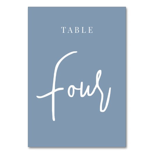 Dusty Blue Hand Scripted Table VIER Kaart (Voorkant)