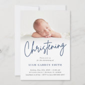 Dusty Blue Handgeschreven Script Christening Boy Kaart (Voorkant)