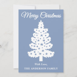 Dusty Blue handgeschreven script kerstboom Feestdagenkaart