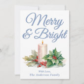 Dusty Blue Handgeschreven Script Merry & Bright Feestdagenkaart (Voorkant)