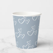 Dusty Blue handgetekende Hearts Baby shower Papieren Bekers (Achterkant)