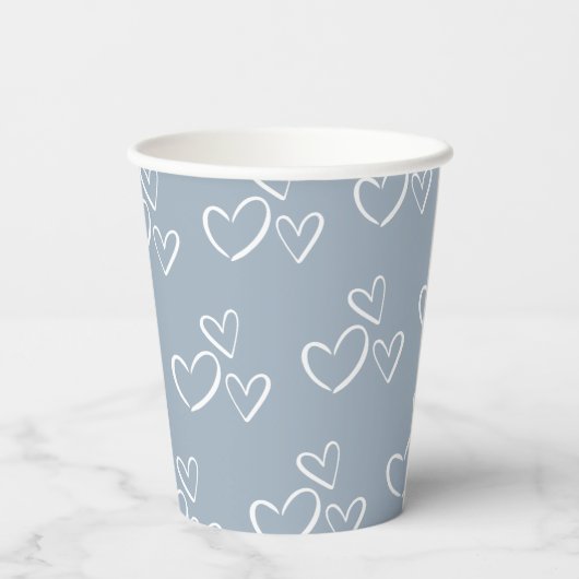 Dusty Blue handgetekende Hearts Baby shower Papieren Bekers (Achterkant)