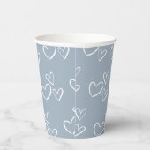 Dusty Blue handgetekende Hearts Baby shower Papieren Bekers (Rechts)
