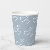 Dusty Blue handgetekende Hearts Baby shower Papieren Bekers (Voorkant)