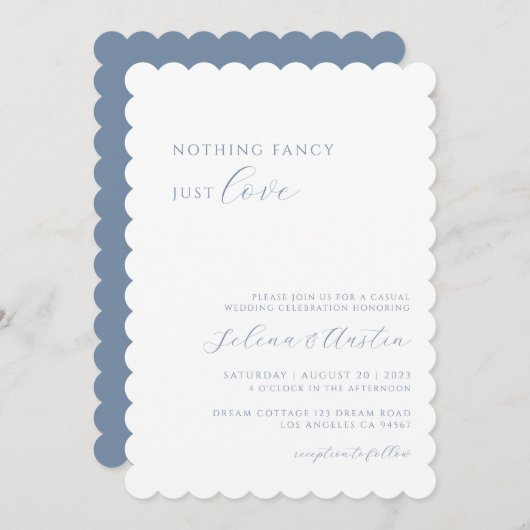 Dusty Blue Handscript Niets Fancy Just Love Kaart (Voorkant / Achterkant)