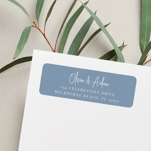 Dusty Blue Handwrite Script Return Address Etiket