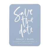 Dusty Blue Handwrited Calligraphy Save the Date Magneet (Verticaal)