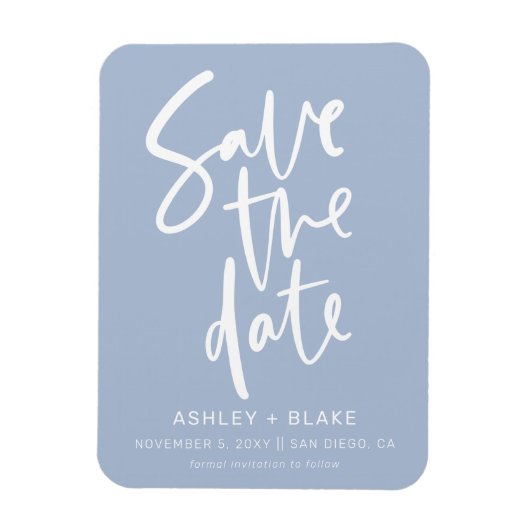 Dusty Blue Handwrited Calligraphy Save the Date Magneet (Verticaal)