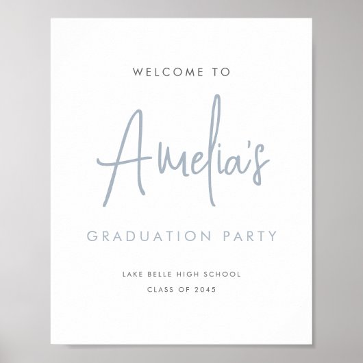 Dusty Blue Handwriting Afstudeerfeest Welkom Poster (Voorkant)