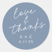 Dusty Blue Handwriting Thank You Wedding Favor Ronde Sticker (Voorkant)