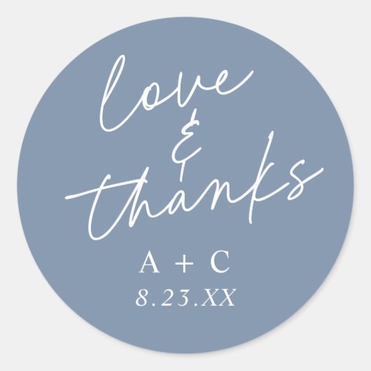 Dusty Blue Handwriting Thank You Wedding Favor Ronde Sticker (Voorkant)