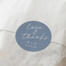 Dusty Blue Handwriting Thank You Wedding Favor Ronde Sticker