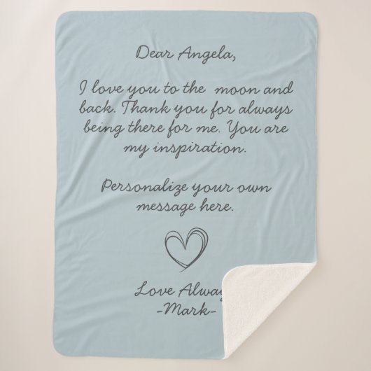 Dusty Blue Handwrity Love Letter of Message Sherpa Deken (Voorkant)