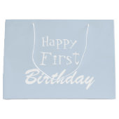 Dusty Blue Happy First Birthday Large Gift Bag Groot Cadeauzakje (Voorkant)