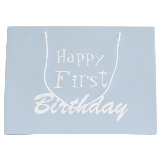 Dusty Blue Happy First Birthday Large Gift Bag Groot Cadeauzakje (Voorkant)