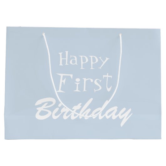 Dusty Blue Happy First Birthday Large Gift Bag Groot Cadeauzakje (Achterkant)