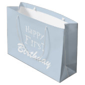Dusty Blue Happy First Birthday Large Gift Bag Groot Cadeauzakje (Achterkant Gekanteld)