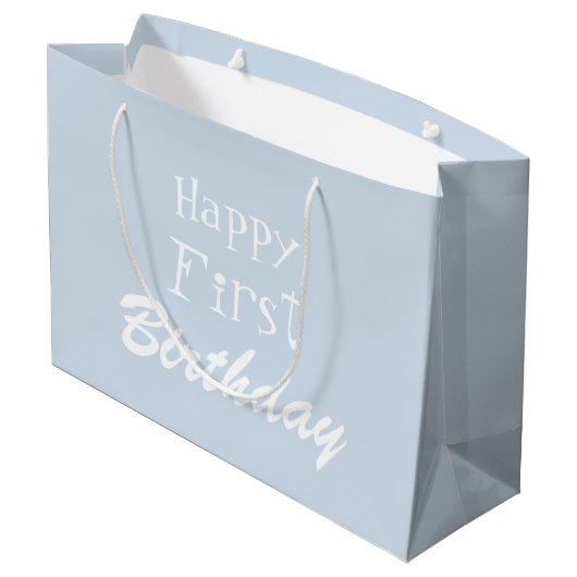 Dusty Blue Happy First Birthday Large Gift Bag Groot Cadeauzakje (Achterkant Gekanteld)