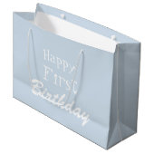 Dusty Blue Happy First Birthday Large Gift Bag Groot Cadeauzakje (Voorkant Gekanteld)