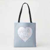 Dusty blue hart en scriptmoeder van de bruid tote bag (Voorkant)