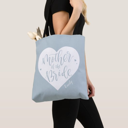 Dusty blue hart en scriptmoeder van de bruid tote bag (Dichtbij)