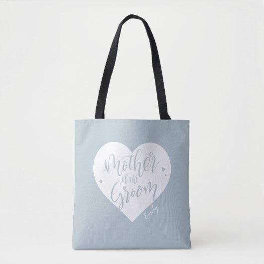 Dusty blue hart en scriptmoeder van de groom tote bag (Voorkant)