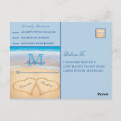 Dusty Blue harten in de zandstrand bruiloft Briefkaart (Achterkant)