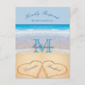 Dusty Blue harten in de zandstrand bruiloft Briefkaart (Voorkant)