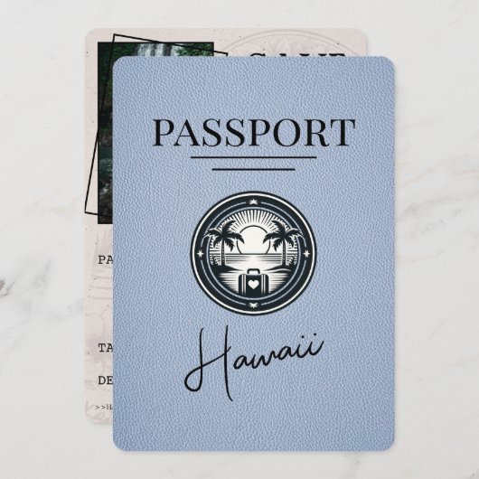 Dusty Blue Hawaii Passport Bewaar de datum Save The Date (Voorkant / Achterkant)