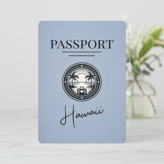 Dusty Blue Hawaii Passport Bewaar de datum Save The Date (Staand voorkant)