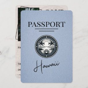 Dusty Blue Hawaii Passport Bewaar de datum Save The Date