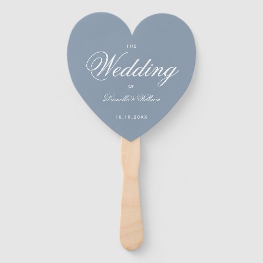 Dusty Blue Heart Elegant Script Wedding Programme Handwaaier (Voorkant)