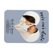 Dusty Blue Heart Foto Bruiloft Save the Date Magneet (Horizontaal)