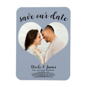 Dusty Blue Heart Foto Bruiloft Save the Date Magneet