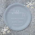 Dusty Blue Heart Script bruiloft Papieren Bordje<br><div class="desc">Dit elegante hartscript stoffige blauwe bruiloft ontwerp kan worden gepersonaliseerd met uw viering details ingesteld in chique typografie. Ontworpen door Thisnotme©</div>