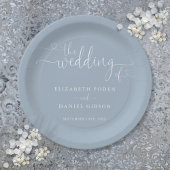 Dusty Blue Heart Script bruiloft Papieren Bordje