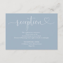 Dusty Blue Heart Script bruiloft receptie Informatiekaartje