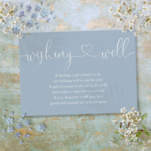Dusty Blue Heart Script Wishing Well Bruiloft Informatiekaartje