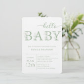 Dusty Blue Hello Baby Wildflower Invitation Kaart (Staand voorkant)