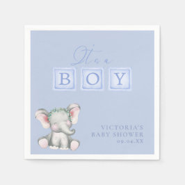 Dusty Blue Het is een Boy Elephant Script Baby sho Servet