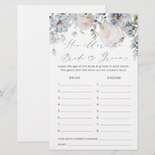 Dusty Blue Hoe oud zijn het Vrijgezellenfeest spel (Voorkant / Achterkant)