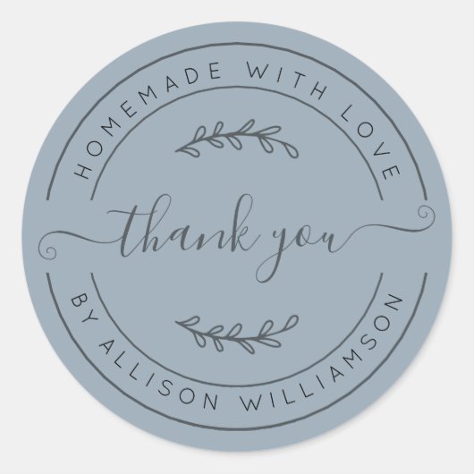 Dusty Blue Homemade Thank You Label (Voorkant)