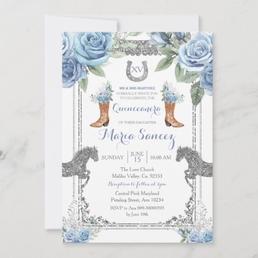 Dusty Blue Horse Charra Mis XV Anos Birthday Kaart (Voorkant)