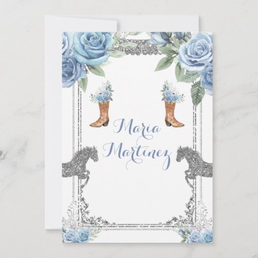 Dusty Blue Horse Charra Mis XV Anos Birthday Kaart (Achterkant)